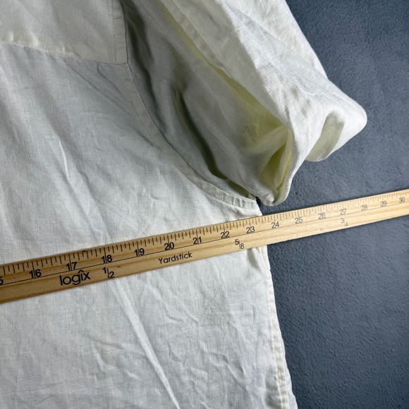 Lauren Ralph Lauren Women 1X Cream Linen Pintuck Band Collar Button Up Shirt LRL - Picture 6 of 7